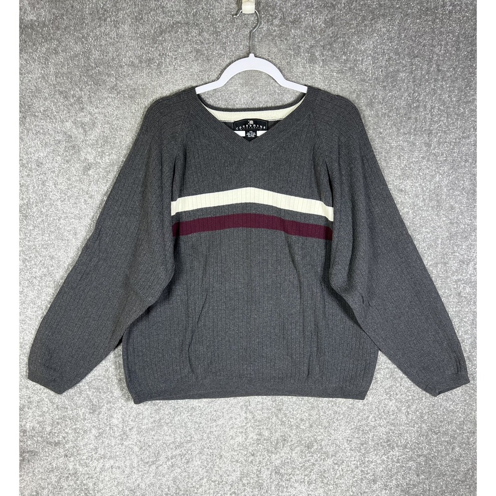 Consensus Sportswear Sweater Mens Sz XXL Gray Ribbed V-Neck Pullover Long Sleeve